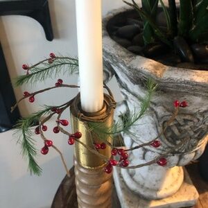 PRIMITIVE LOT OF 4 PIP BERRY AND PINE TAPER CANDLE RINGS